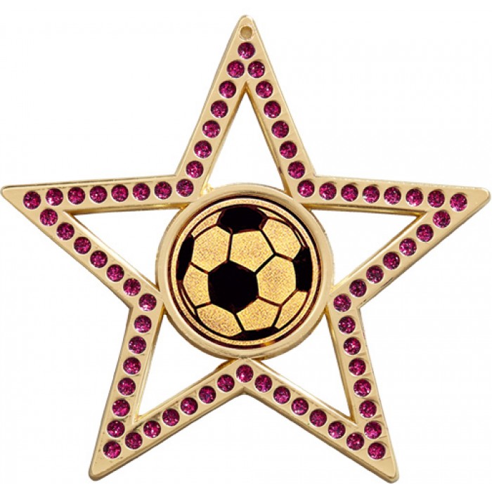 75MM STAR FOOTBALL MEDAL - PURPLE - GOLD, SILVER & BRONZE